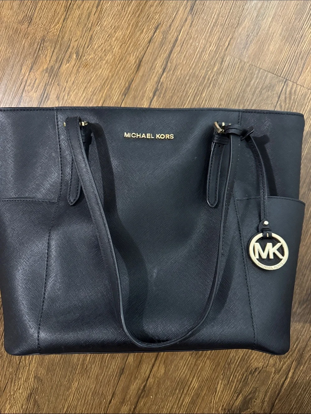 Michael Kors Black Saffiano Tote with Gold Logo